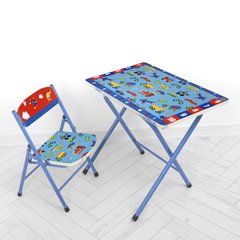 Дитячий складний столик та стілець Bambi M 19-TRAFIC (Машинки, літачки) Блакитний M 19-TRAFIC фото