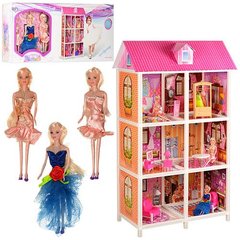 Будиночок для ляльок (84-41,5-136 см, 3 поверхи, лялька 3 шт. по 28 см, меблі) 66886 66886 фото