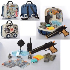 Дитячий ігровий набір зі зброєю (пістолет, окуляри, кулі-присоски, машинка, рація, валіза-рюкзак) 0868