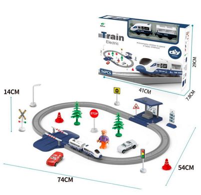 Залізниця (74х14х54см, 56 деталей, вагон, 3шт машинка, дорожні знаки, на батарейках) AU5881 AU5881 фото