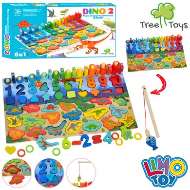 Деревянная игра-сортер Dino-2 (многофункциональная, цифры, кольца) TREE TOYS MD 1947 MD 1947 фото