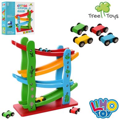 Дерев'яна гірка Трек TREE TOYS (з машинками, 28 см) MD 2688 MD 2688 фото