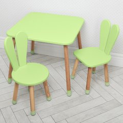 Дитячий дерев'яний столик та два стільці "Зайчик" 04-025G+1 Зелений 04-025G+1 фото